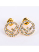 Fendi FF Logo Crystal Stud Earrings Gold 2021 82