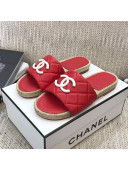 Chanel Quilted Lambskin Flat Espadrilles Slide Sandals Red 2021