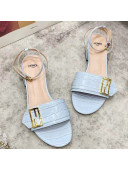 Fendi Crocodile Embossed Leather Sandals Light Blue 2021