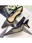 Dior "J'Adior" 6.5cm High-Heeled Pump in Dotted Swiss with Rhinestones Black 2018