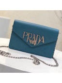 Prada Brushed Leather Liberty Chain Shoulder Bag 1BD097 Blue 2018