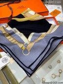 Hermes Saddle Shawl 140 Cashmere and Silk Scarf Grey 2021