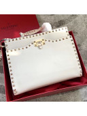 Valentino Smooth Calfskin Rockstud Large Top Handle Bag White Fall 2018