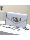 Prada Brushed Leather Liberty Chain Shoulder Bag 1BD097 White 2018