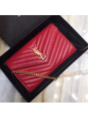 Saint Laurent 360452 Monogram Chain Wallet in Grained Matelasse Leather Red (GHW)2019