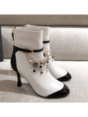 Chanel Leather Short Boots with Camellia Tassel Charm White 2020