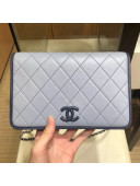 Chanel Contrasting Trim Quilted Lambskin Flap Wallet on Chain WOC AP0059 Light Gray 2019