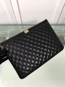 Chanel Quiltted Lambskin Large Boy Pouch A84407 Black/Gold 2019