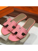 Hermes Santorini Epsom Calfskin Cut-out Classic H Flat Slide Sandals Pink 2021 10