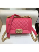 Chanel Quilting Grained Calfskin Small Boy Flap Bag A67085 Pink/Gold 2019