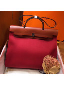 Hermes Original Leather And Canvas Large Herbag Handbag 39cm Red/Coffee 2019