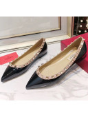 Valentino Rockstud Flat Ballerina in Patent Calfskin Black