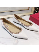 Valentino Rockstud Flat Ballerina in Patent Calfskin White