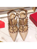 Valentino Patent Calfskin Rockstud Ankle Strap With 9.5cm Heel Nude