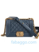 Chanel Quilted Grained Leather Small Classic Boy Flap Bag A67085 Blue/Aged Gold 2020