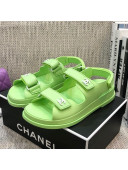 Chanel Leather Strap Flat Sandals with White CC Charm G35927 Green 2021