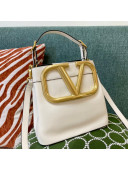 Valentino Supervee Calfskin Bucket Bag with Maxi VLogo White 2021 1122