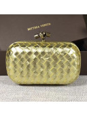 Bottega Veneta Small Lambskin Woven Knot Clutch Bright Gold