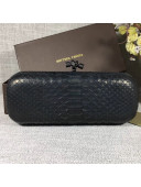 Bottega Veneta Large Snakeskin Woven Knot Clutch Black