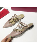 Valentino Flat Rockstud Mule Sandal Dusty Pink 2019