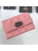 Chanel Grained Leather Small Flap Boy Wallet A80603 Pink 2019