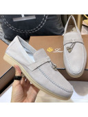 Loro Piana Tassel Suede Flat Loafers Light Grey 202010