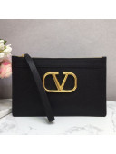 Valentino VLogo Grained Calfskin Clutch 6177 Black 2021