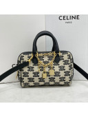 Celine Mini Boston Bag in Textile Canvas with Triomphe Embroidery Black 2021