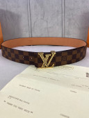 Louis Vuitton Damier Ebene Canvas Belt 40mm with Gold Striped LV Buckle 2020