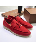 Loro Piana Tassel Suede Flat Loafers Red 202015