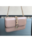 Valentino Medium Chain Box Shoulder Bag in Calfskin Pink 2019