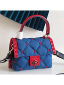 Valentino Denim Candystud Small Top handle Bag Blue/Red 2019