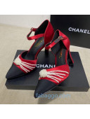 Chanel Satin Pearl Knot Pumps with Straps G36466 Red 2020