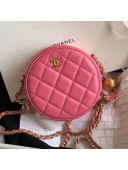 Chanel Quilted Lambskin Round Clutch with Metal Ball Chain Pink 2020