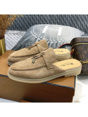 Loro Piana Tassel Suede Flat Mules Light Brown 202037