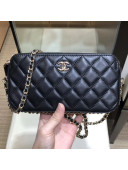 Chanel Quilted Lambskin Double Clutch with Chain AP0738 Black 2019