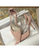 Jimmy Choo Crystal Band High-Heel Pump in Suede Light Pink 2019