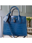 Louis Vuitton City Steamer PM Top Handle Bag in Glossy Crocodile Leather N95169 Blue 2019