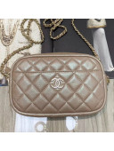 Chanel Iridescent Quilted Grained Calfskin Camera Case Shoulder Bag A91796 Beige 2019