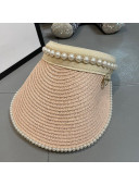 Chanel Straw Visor Hat with Pearl Beads Pink 2021