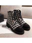 Chanel Tweed Short Ankle Boots with Pearls G33823 White/Black 2020