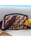 Fendi Raffia Baguette Medium Bag Burgundy 2021