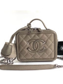 Chanel CC Filigree Mini Vanity Case Bag in Grained Metallic Beige Lambskin & Silver Metal A93342 2018