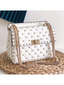 Valentino Medium Rockstud Spike Handle Shoulder Bag in Patent Soft Lambskin Leather White 2019