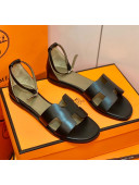 Hermes Santorini Sandal in Smooth Swift Calfskin Black 2021(Handmand)