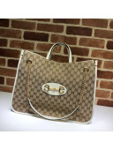 Gucci Horsebit 1955 GG Canvas Large Tote Bag 623695 White 2020