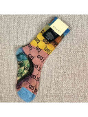 Gucci Print Lurex GG Short Socks Pink/Yellow 2019