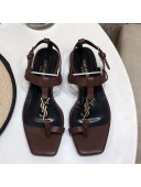 Saint Laurent YSL Calfskin Flat Thong Sandals Brown 2021