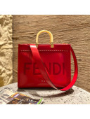 Fendi Sunshine Medium Shopper Tote Bag in Red Stitching Leather 2021 8395