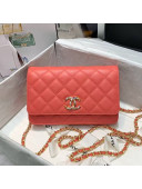 Chanel Quilted Lambskin Wallet on Chain WOC with Colored Crystal CC Charm AP1943 Coral Pink 2020